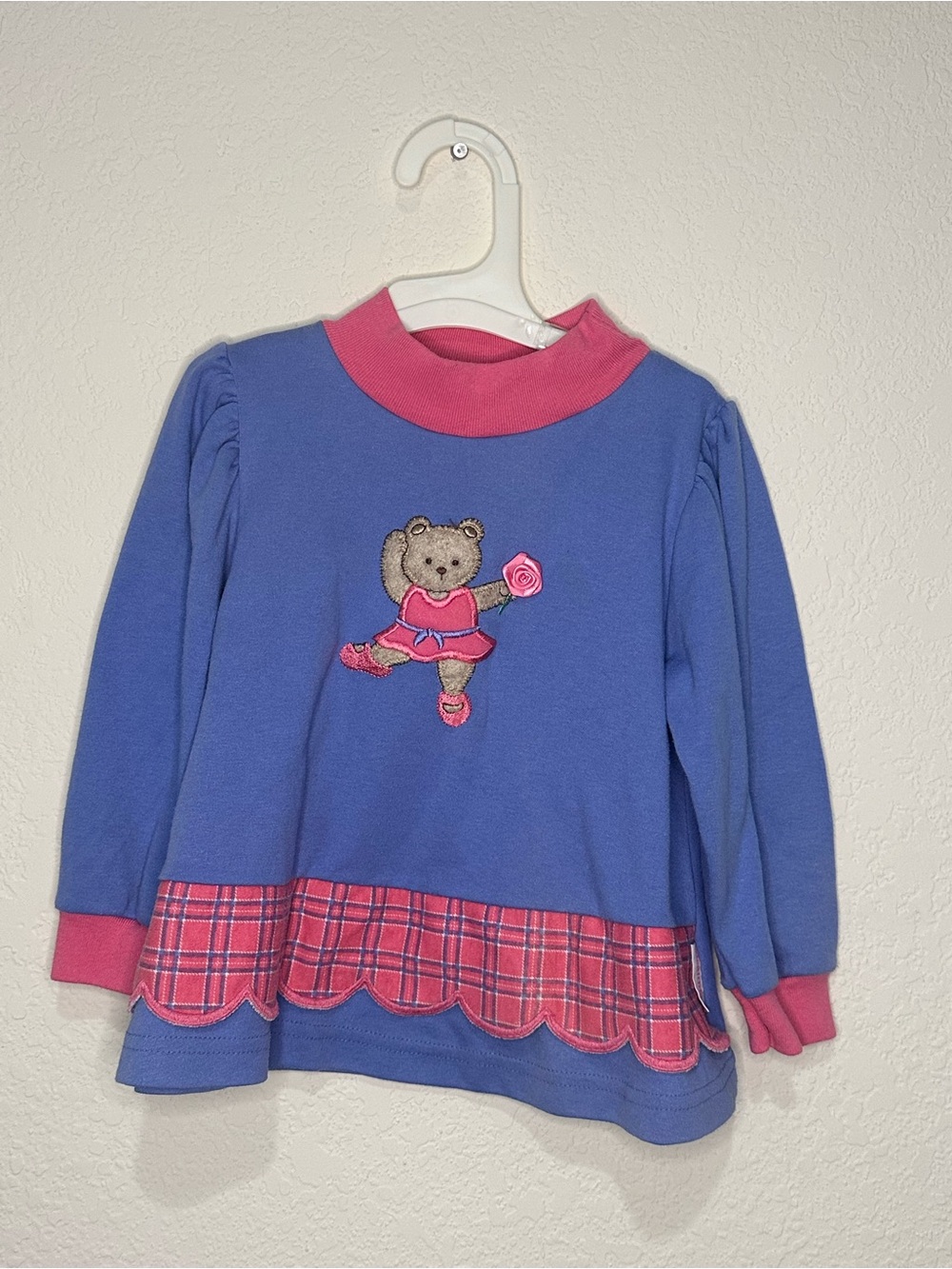 Vintage Healthtex Girls Blue/Purple & Pink Bear Applique Long Sleeve Top Size 3T